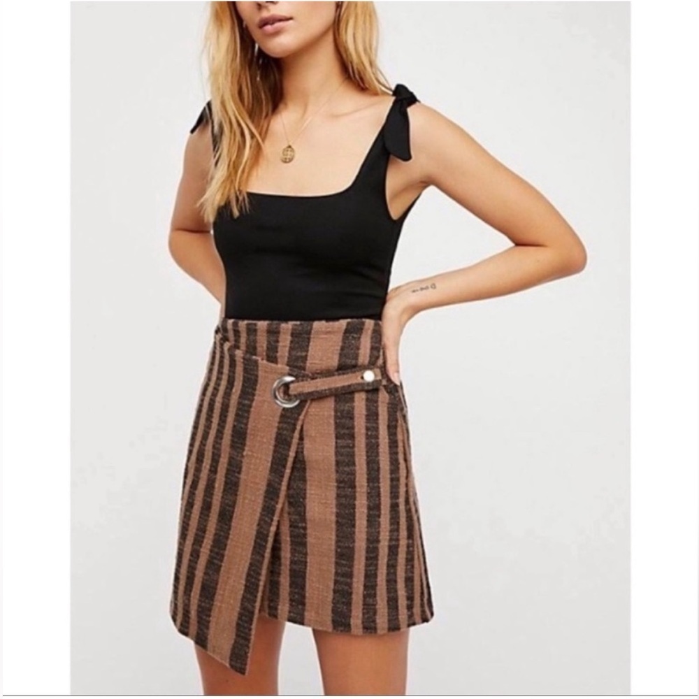Free People It's A Wrap Striped Mini Skirt Brown Black Texture